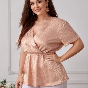SHEIN Plus Satin Surplice Front Peplum Blouse 3XL NWOT